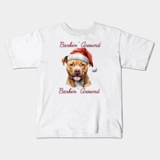 Christmas Pitbull Dog in Santa Hat Kids T-Shirt